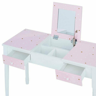 Teamson Kids Room Decor Fashion Twinkle Star Prints Kate Play Vanity with Storage - Pink / White