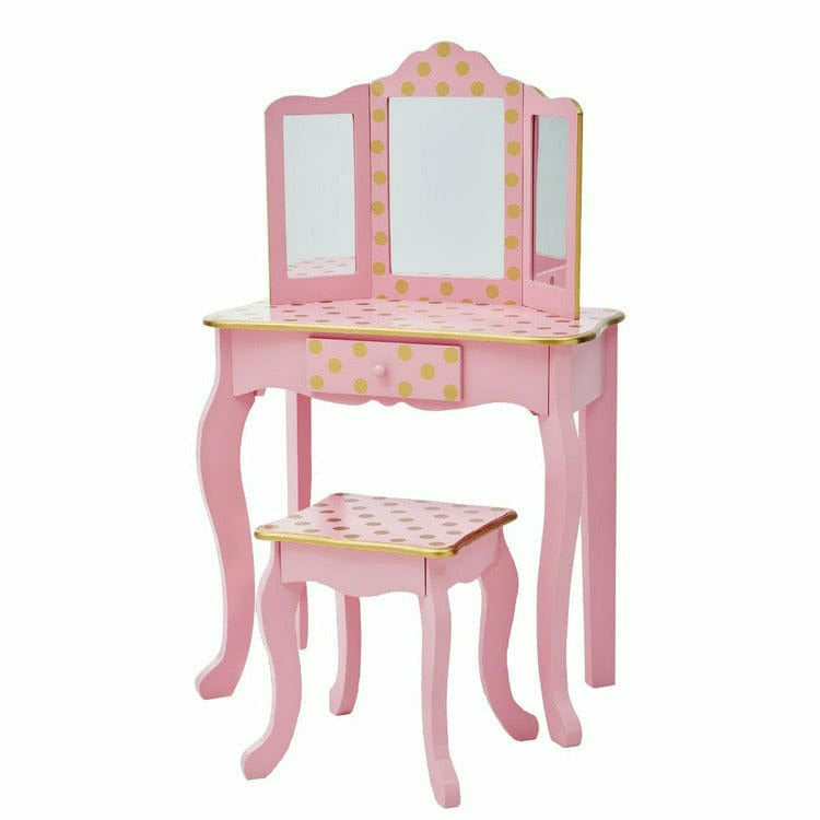 Teamson Kids Room Decor Gisele Polka Dot Vanity with Mirror & Stool - Pink