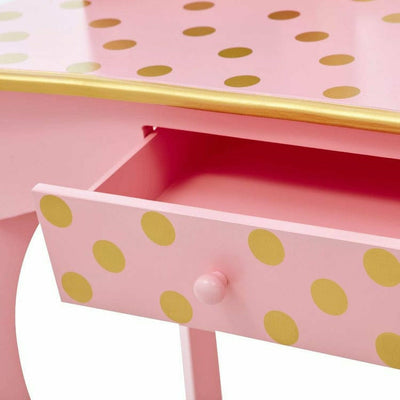Teamson Kids Room Decor Gisele Polka Dot Vanity with Mirror & Stool - Pink