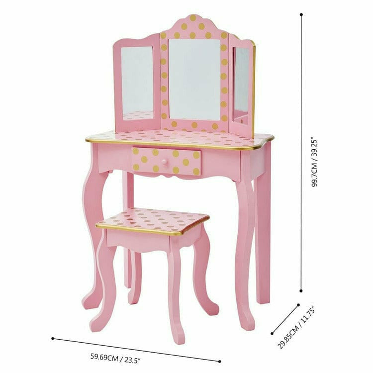 Teamson Kids Room Decor Gisele Polka Dot Vanity with Mirror & Stool - Pink