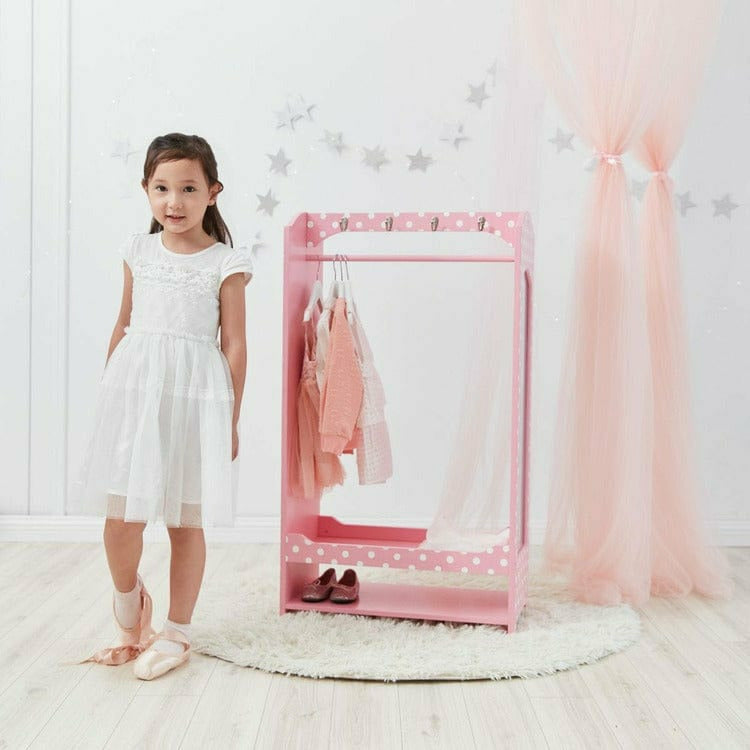 Teamson Kids Room Decor Little Princess Bella Clothing Rack with Storage - Pink