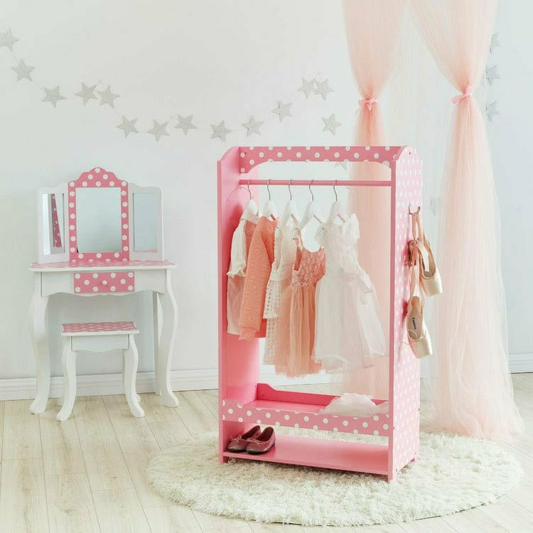 Teamson Kids Room Decor Little Princess Bella Clothing Rack with Storage - Pink