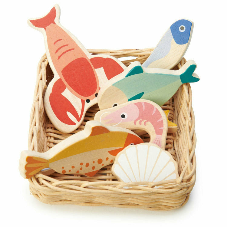 Tender Leaf Toys Preschool Wooden Seafood Basket