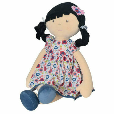 Tikiri Toys Dolls Lilac Black Hair X-Large Soft Doll in Blue Floral Dress