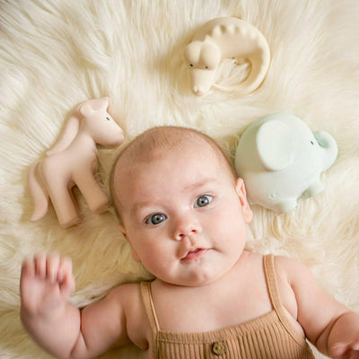 Tikiri Toys Infants 3 Pack Marshmallow Soft Organic Natural Rubber Rattles, Bath Toys & Teethers