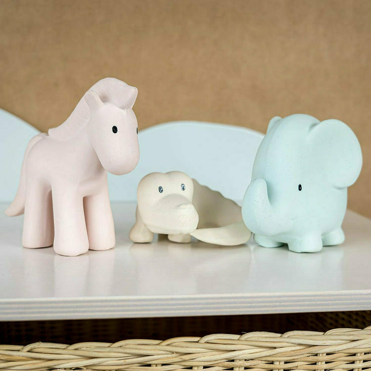 Tikiri Toys Infants 3 Pack Marshmallow Soft Organic Natural Rubber Rattles, Bath Toys & Teethers