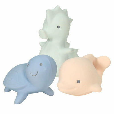 Tikiri Toys Infants 3 Pack Organic Natural Rubber Ocean Teether, Rattle & Bath Toys Marshmallow Collection