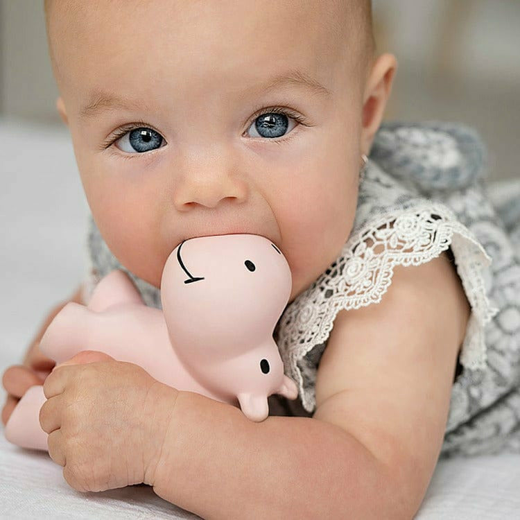 Tikiri Toys Infants Hippo Organic Natural Rubber Rattle, Teether & Bath Toy